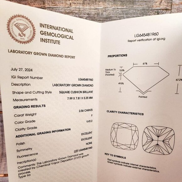 IGI Certified 2.56ct Cushion Cut Lab Diamond - Picture 3 of 4
